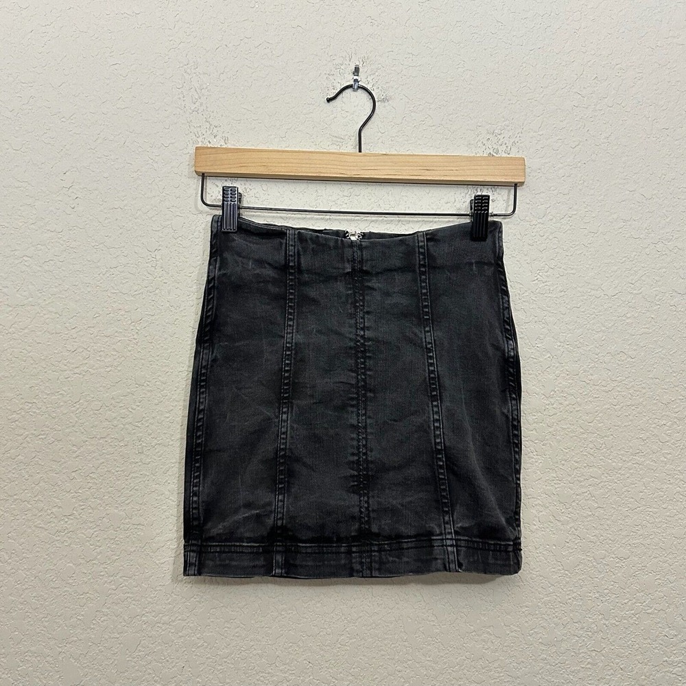 Free People Black Washed Denim Mini Skirt Office Siren